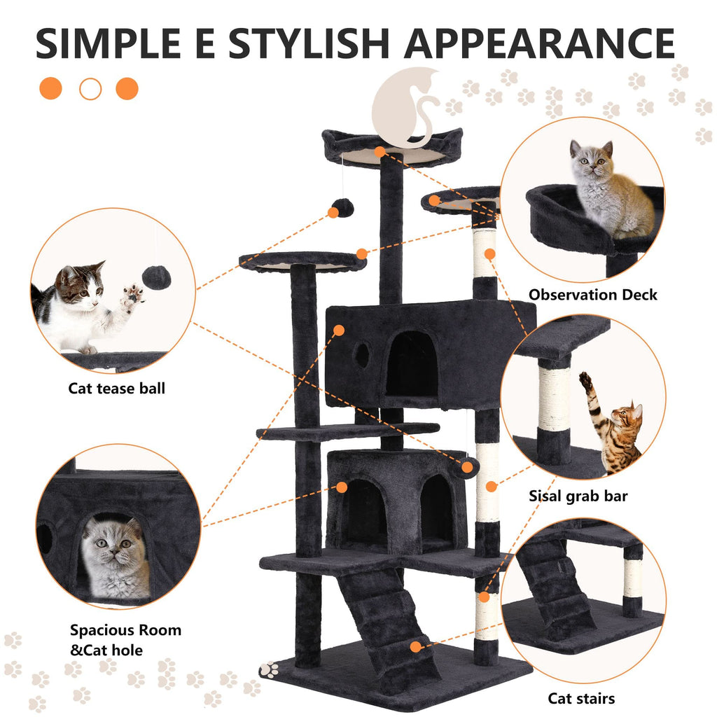 70 Inch Multi-Level Cat Tree with Scratching Post, Condo, Plush Perch P166090