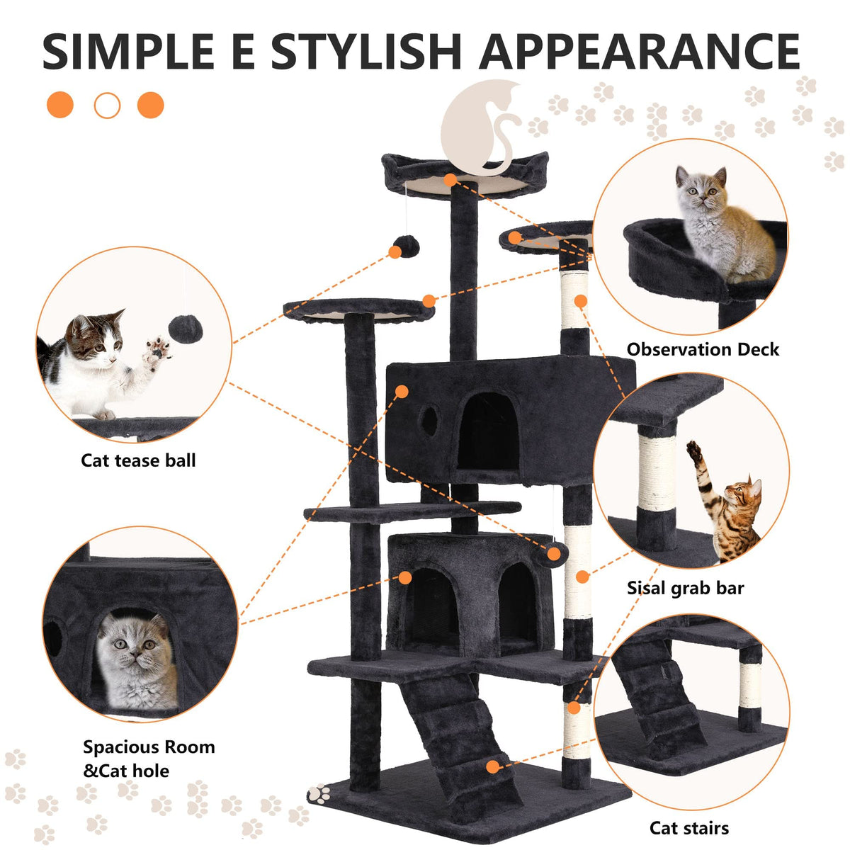 70 Inch Multi-Level Cat Tree with Scratching Post, Condo, Plush Perch P166090