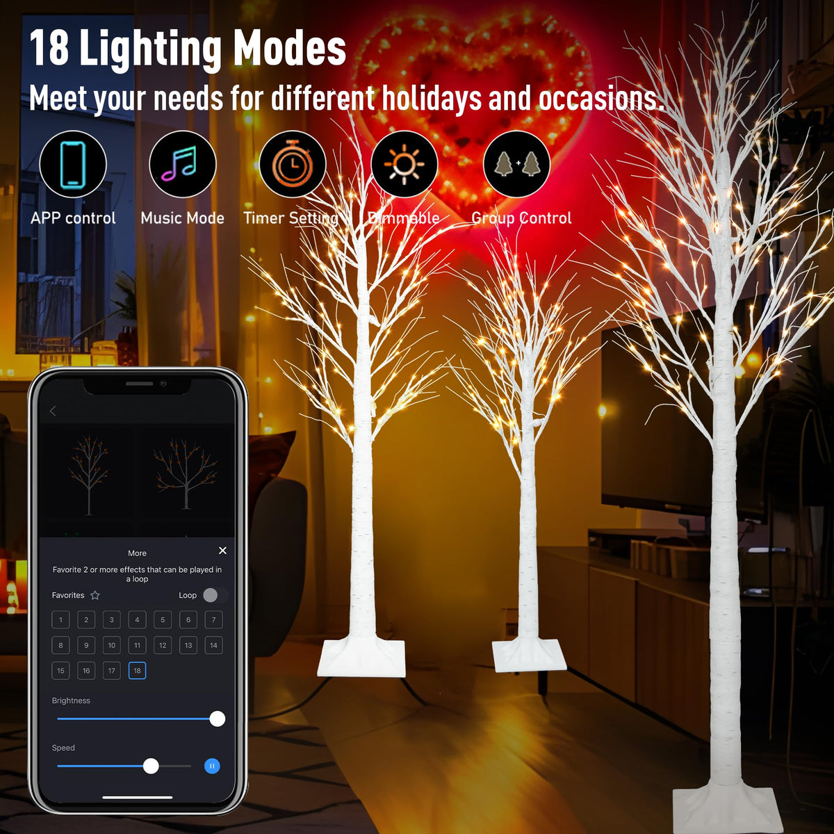 Lighted Birch Trees 4FT 5FT 6FT B3982