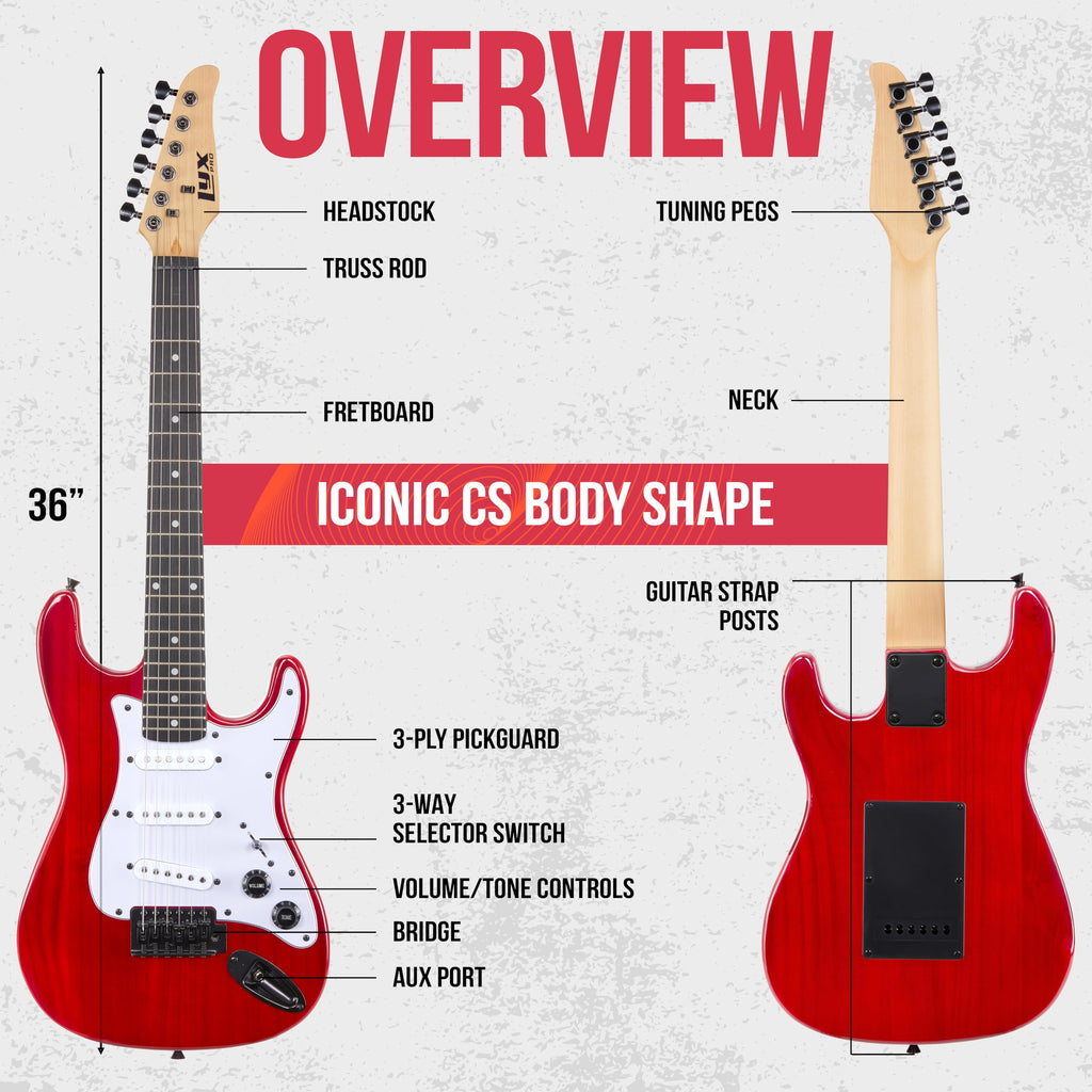30” Electric Guitar Kit with Amp Cable, 6 Picks, Solid Wood Body, Red F409844