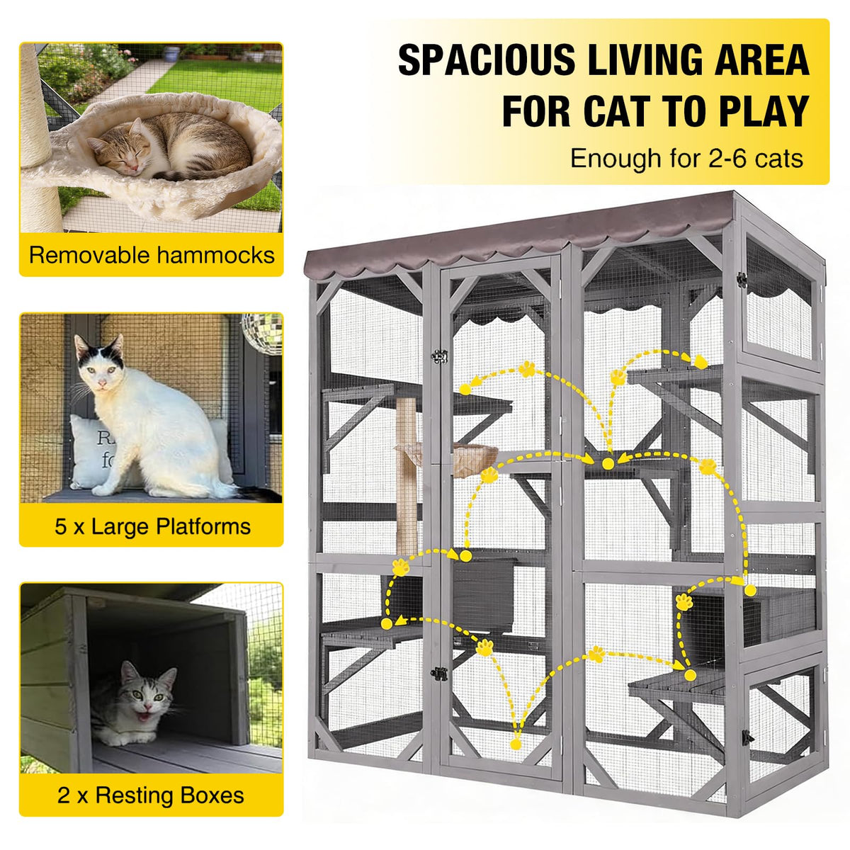 Outdoor Catio Cat Enclosure with 7 Platforms Grey J881