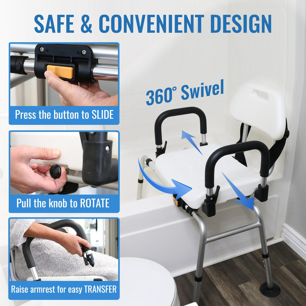 Extra-Wide 360lb Capacity Non-Slip Padded Shower Chair & Transfer Bench M511