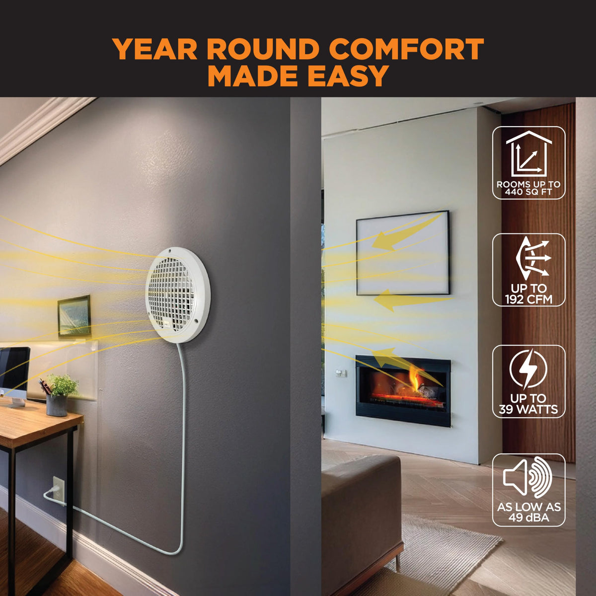 ThruWall Transfer Fan, 200-440 Sq Ft, 10-Ft Cord, 2-Speed D663843