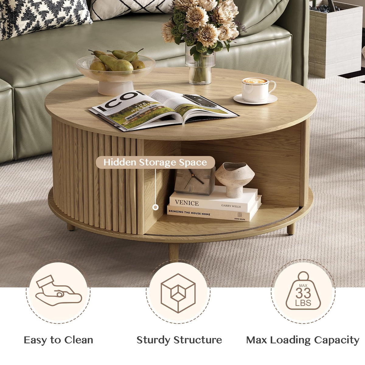 31.5" Round Coffee Table with Storage S149