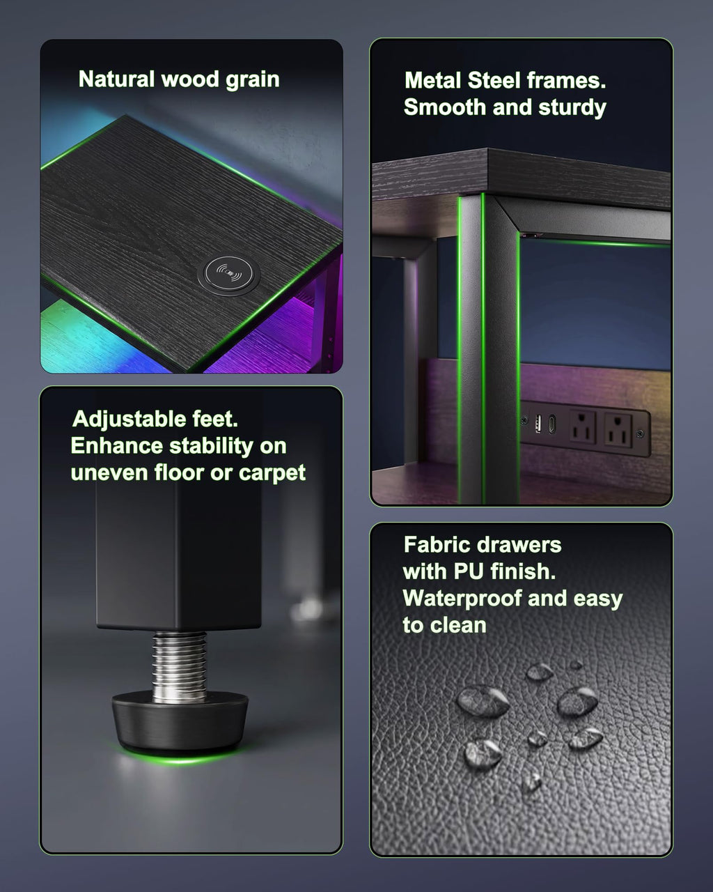 Black Smart Nightstand with Wireless Charging S8016