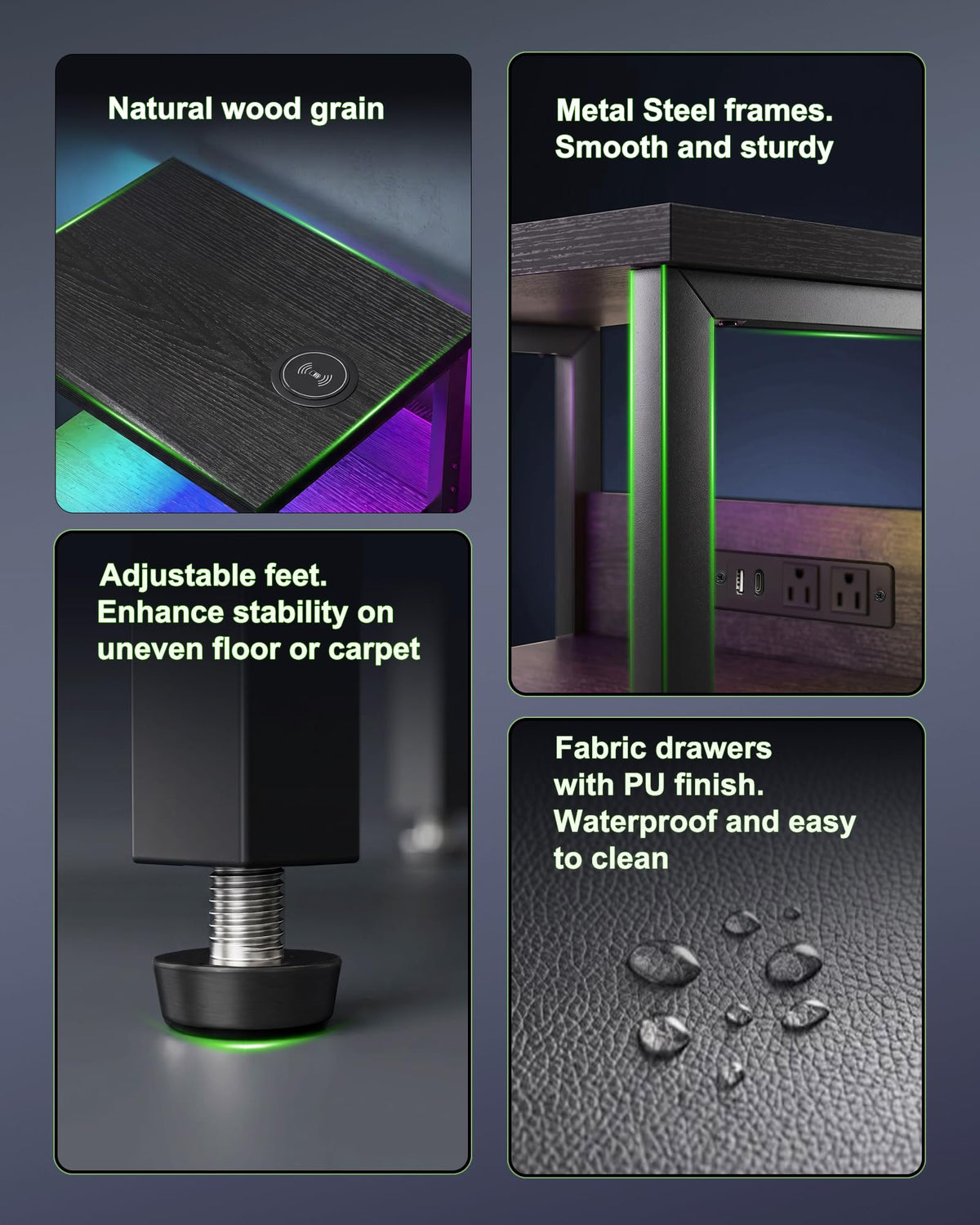 Black Smart Nightstand with Wireless Charging S8016
