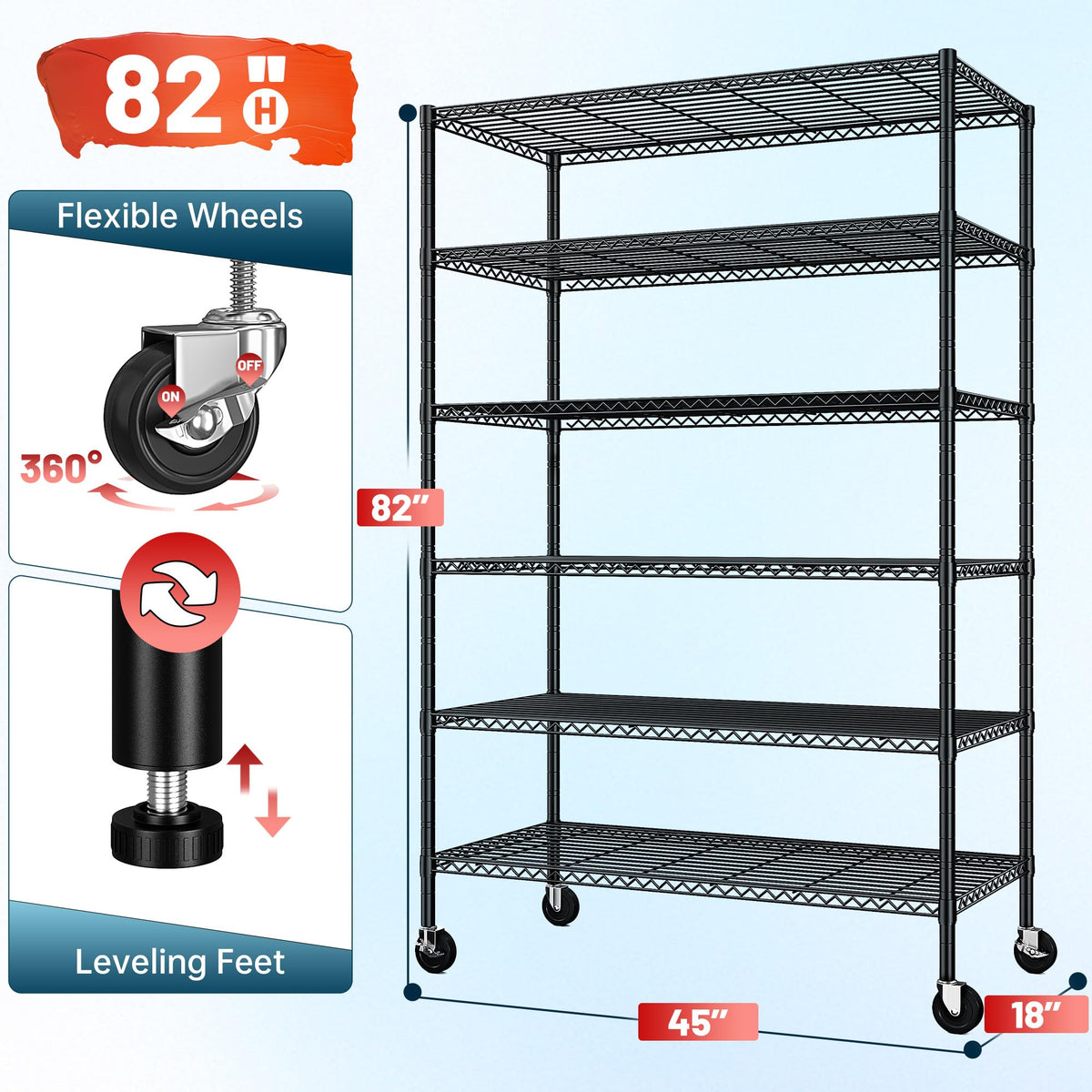 82" 6-Tier Adjustable Storage Shelves with Wheels Y7769