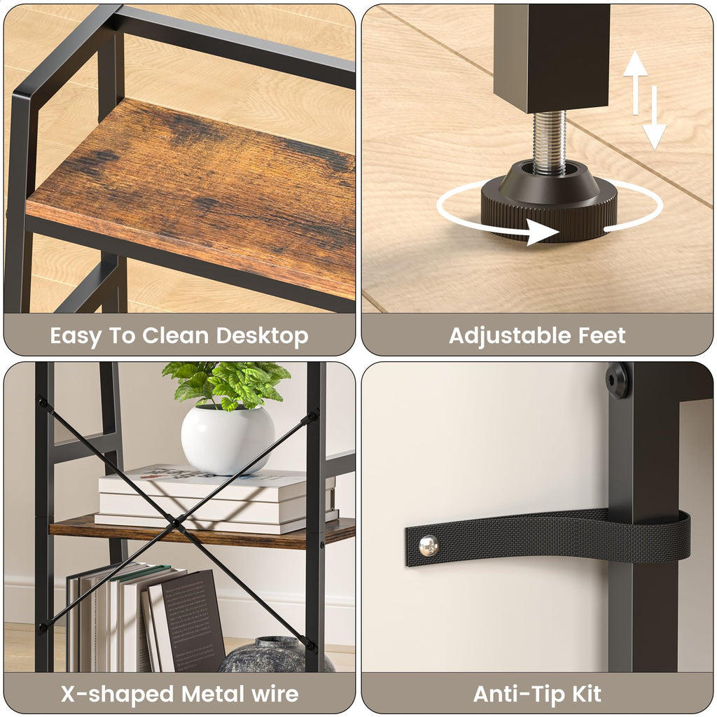 4-Tier Industrial Bookshelf with Steel Frame S366