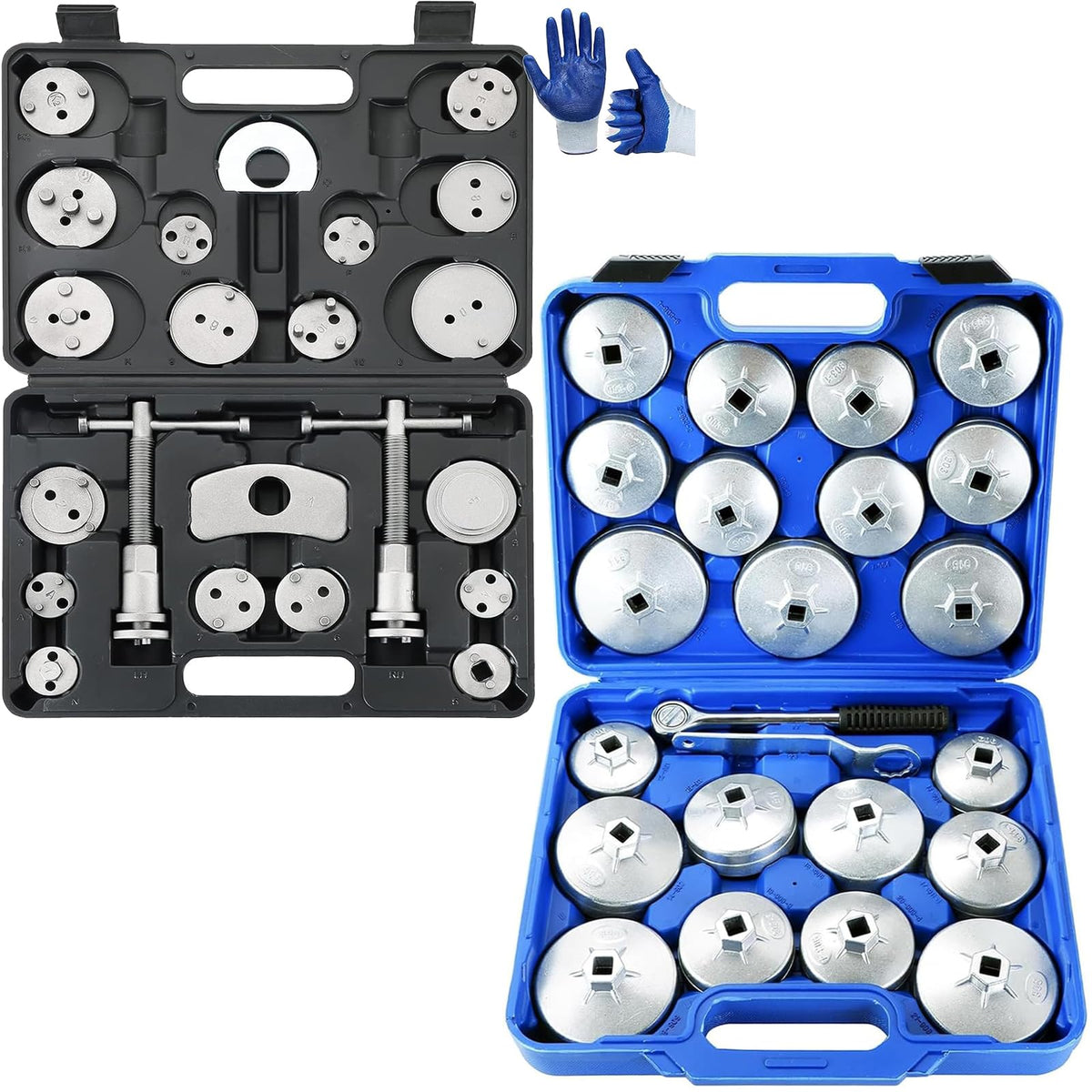 24pcs Heavy Duty Disc Brake Caliper Tool Set & 23PCS Aluminum Alloy Cup Type Oil Filter Cap Wrench Socket Removal Tool Set T70171