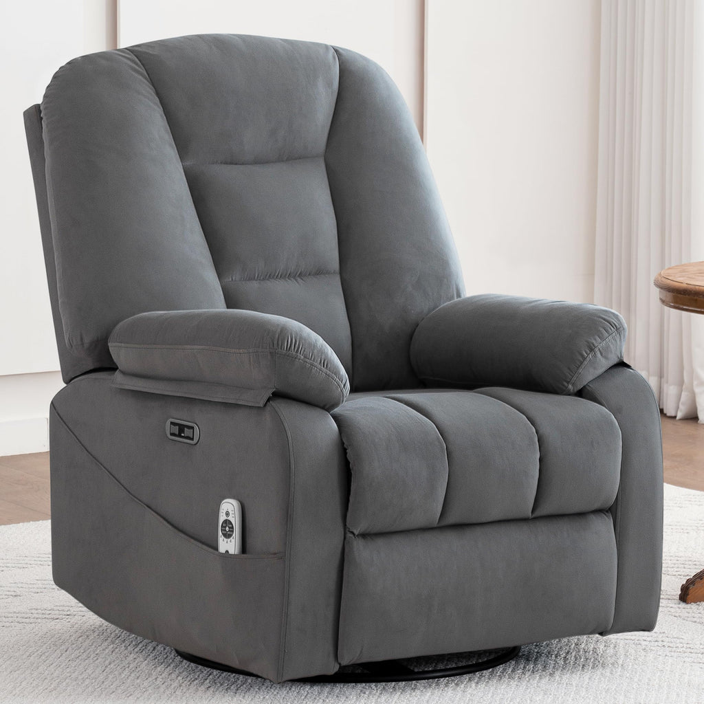 Velvet Grey Power Swivel Rocker Recliner with Massage and Heat W568