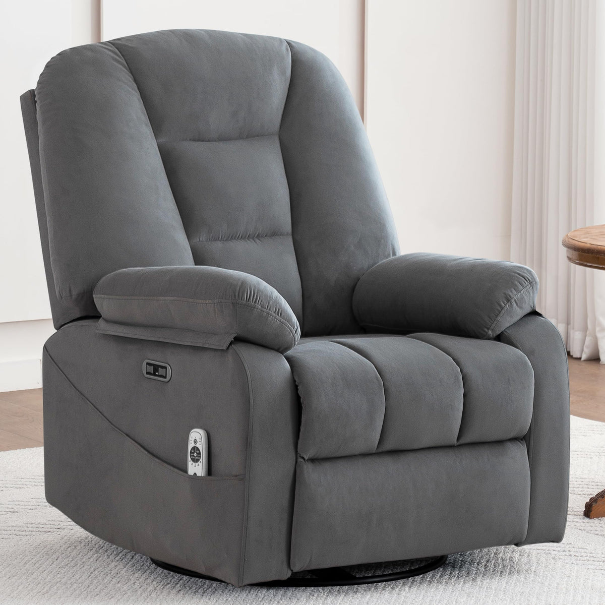 Velvet Grey Power Swivel Rocker Recliner with Massage and Heat W568