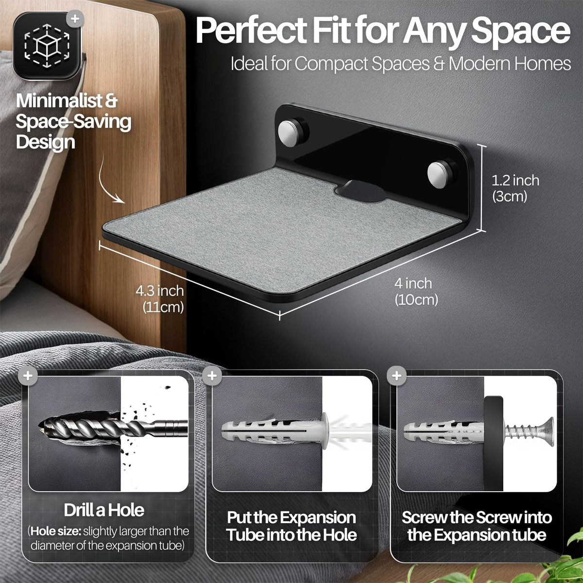 Black Acrylic 9 Inch 2 Pack Floating Speaker Shelf Wall Mount U959812