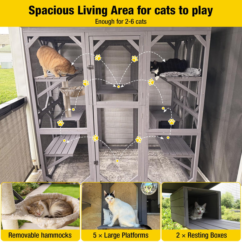 Outdoor Catio Cat Enclosure with 7 Platforms Grey J881
