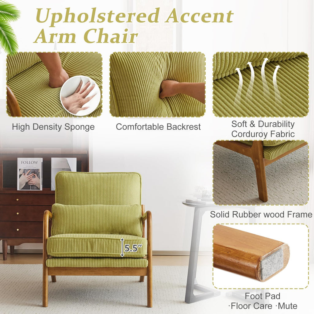 Green Corduroy Accent Chairs Set of 2 E125