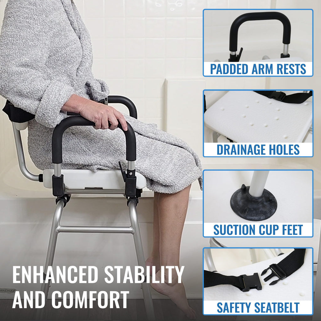 Extra-Wide 360lb Capacity Non-Slip Padded Shower Chair & Transfer Bench M511
