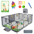 Large Baby Playpen with Foldable Mat, Basketball Hoop, Soccer Nets, 20 Balls, 4 Pull-Up Rings L76345