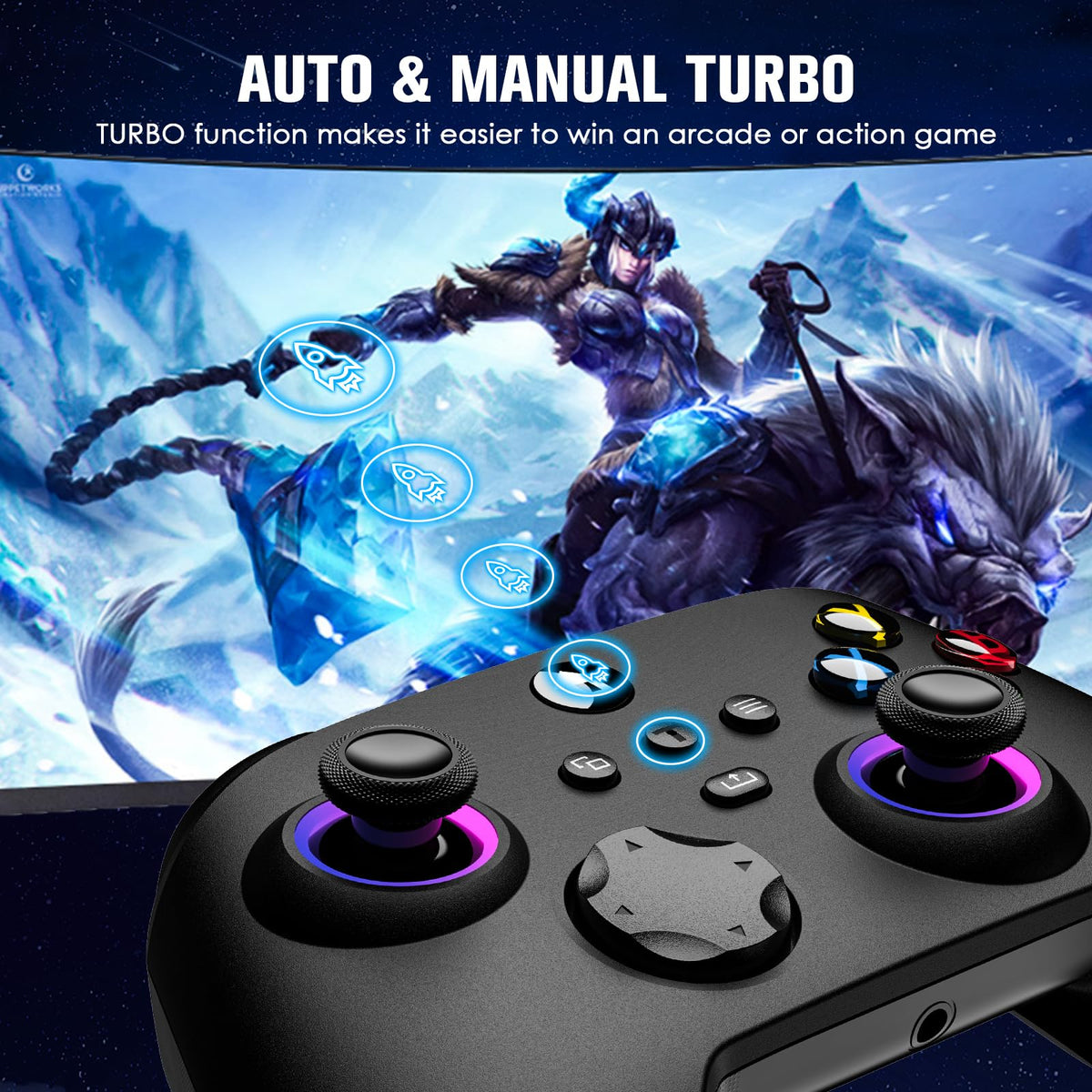 Wireless Controller with Hall Effect Joysticks, RGB Light, Dual Vibration, TURBO R815503