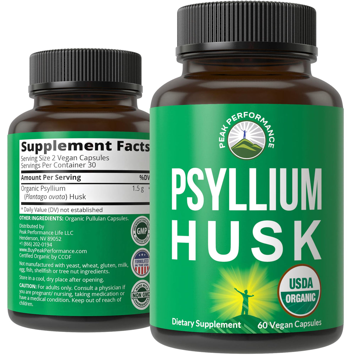 Organic Psyllium Husk Vegan Capsules Fiber Supplement C255