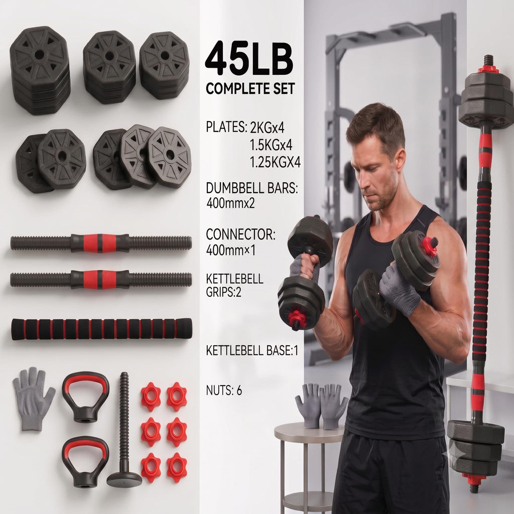 45LB Adjustable Dumbbell & Barbell Weight Set Z11389