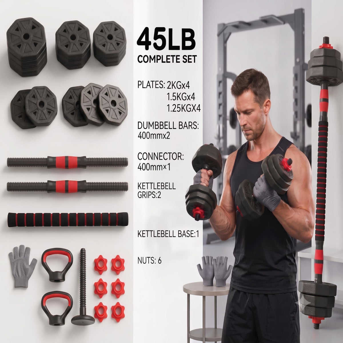 45LB Adjustable Dumbbell & Barbell Weight Set Z11389