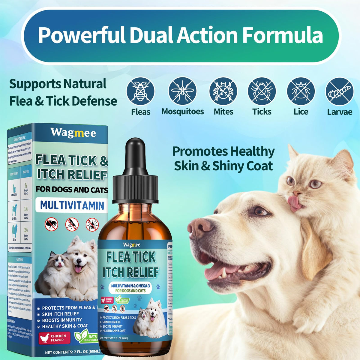 Natural Oral Flea and Tick Drops with Multivitamin for Pets H454903