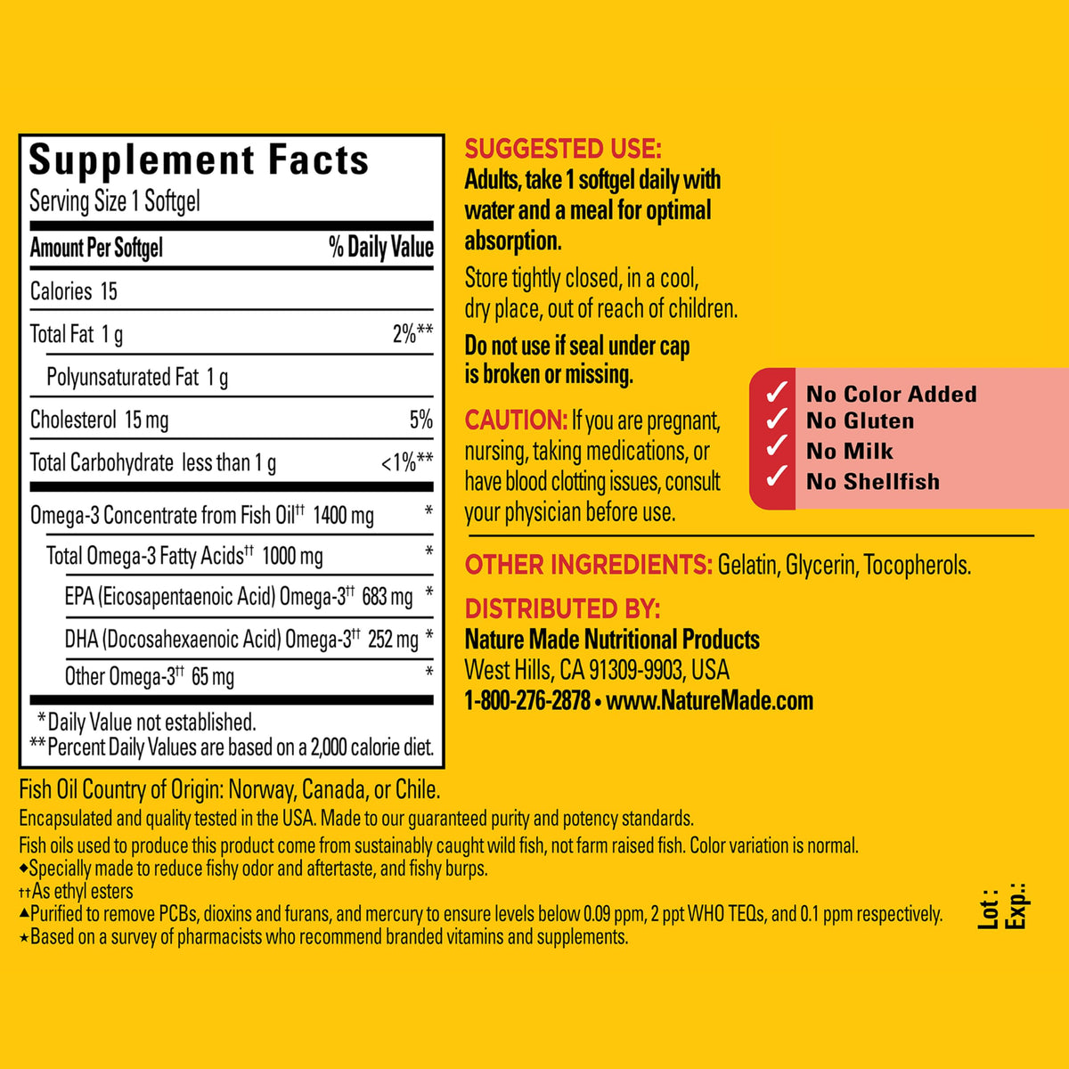 Omega 3 Fish Oil Supplement 1400mg 45 Softgel I737344