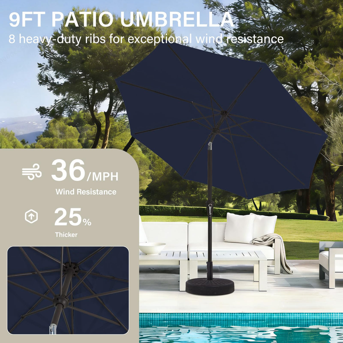 9ft Patio Umbrella with Push Button Tilt and Crank D500