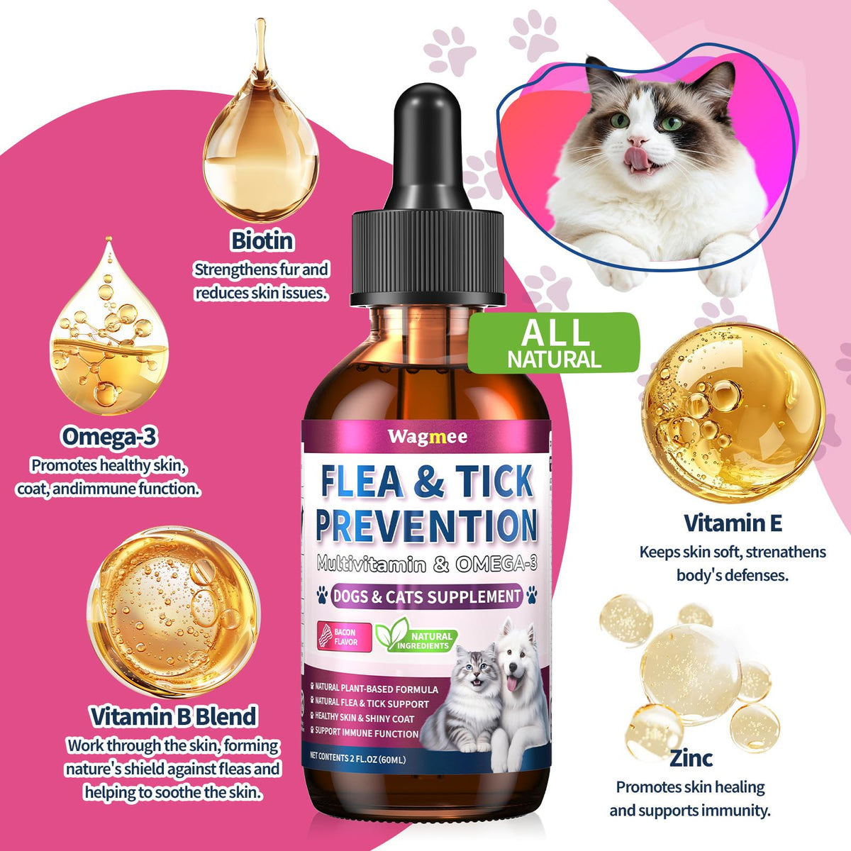 Natural Oral Flea and Tick Drops with Multivitamin for Pets H454903