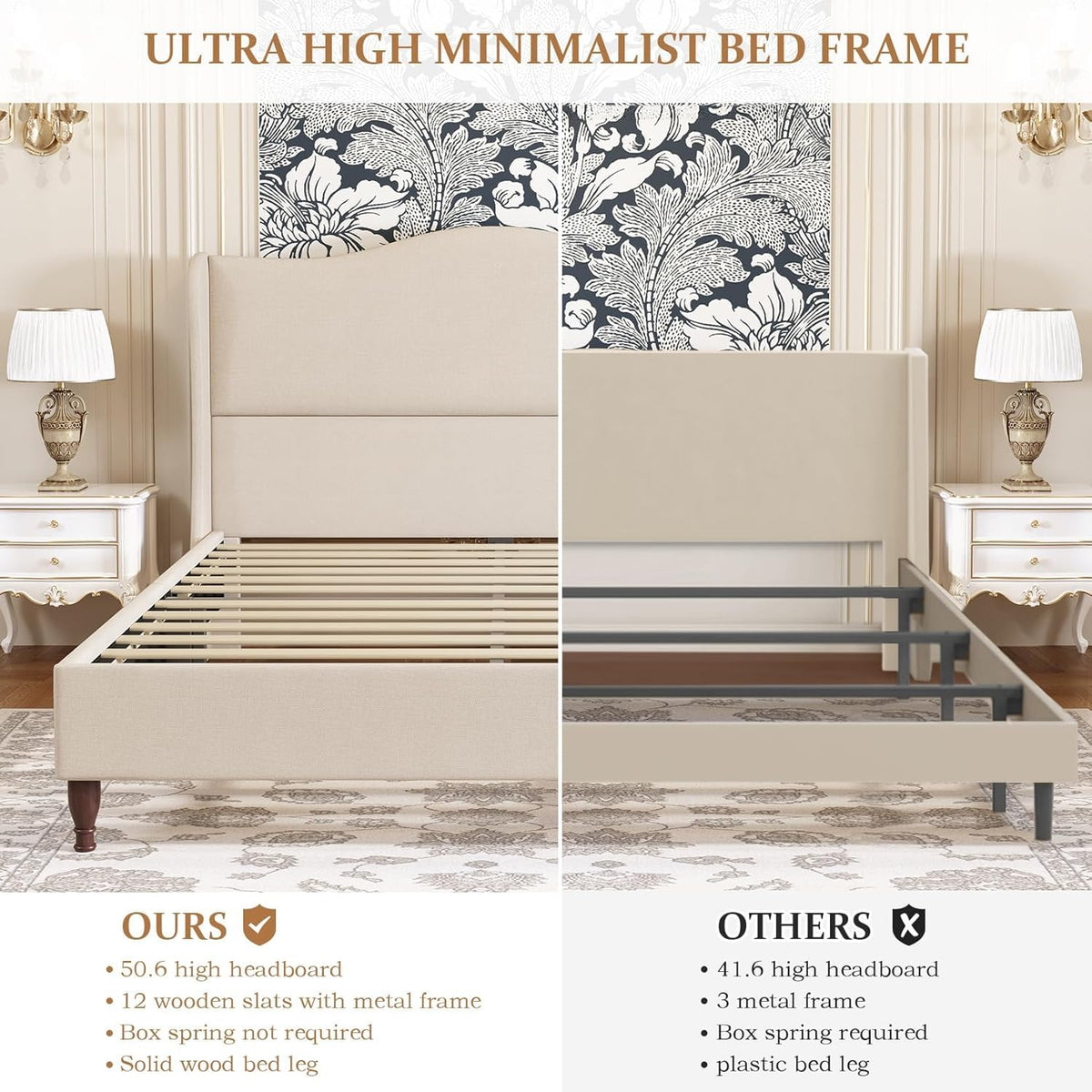 King Size Upholstered Platform Bed with Tall Headboard I11653