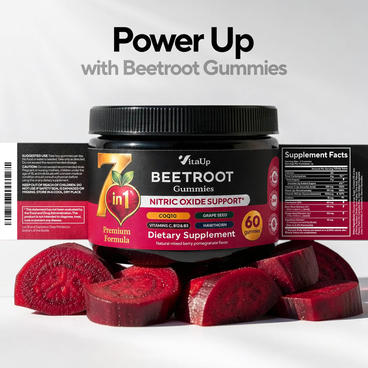 Beet Root Gummies with CoQ10, Grape Seed, Vitamin C, B12 & B3 A595869
