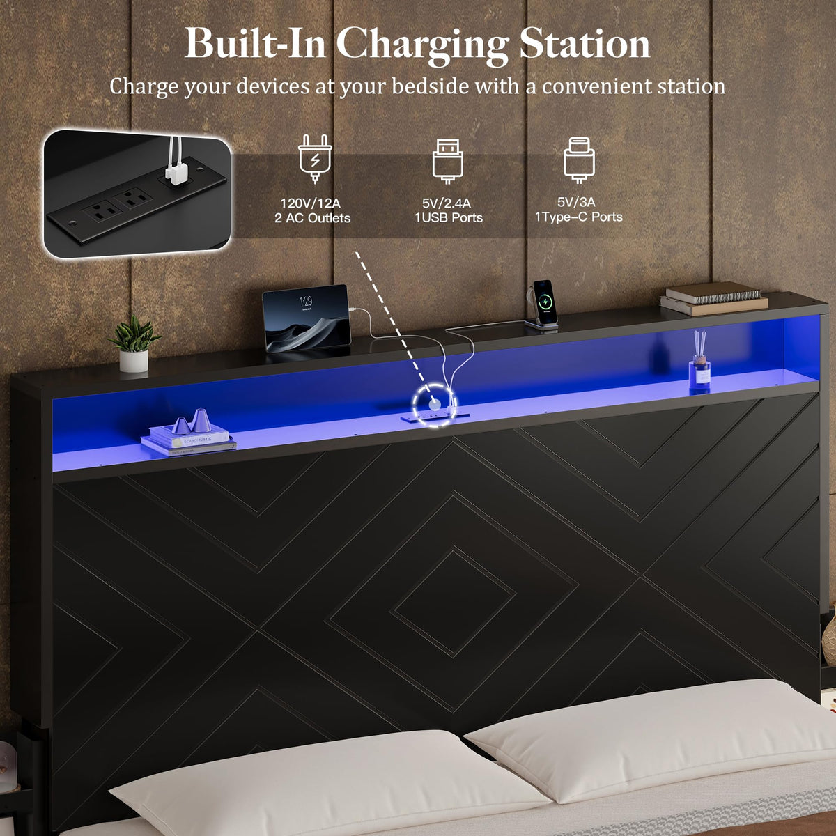 King Size Bed Frame with Tall Headboard I815326
