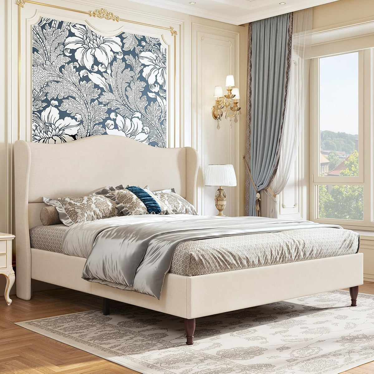 King Size Upholstered Platform Bed with Tall Headboard I11653