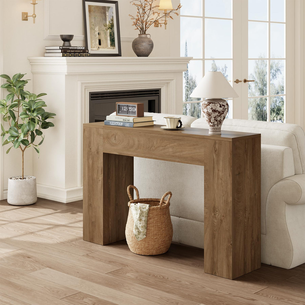 43-Inch Light Oak Brown Wood Console Table E311551