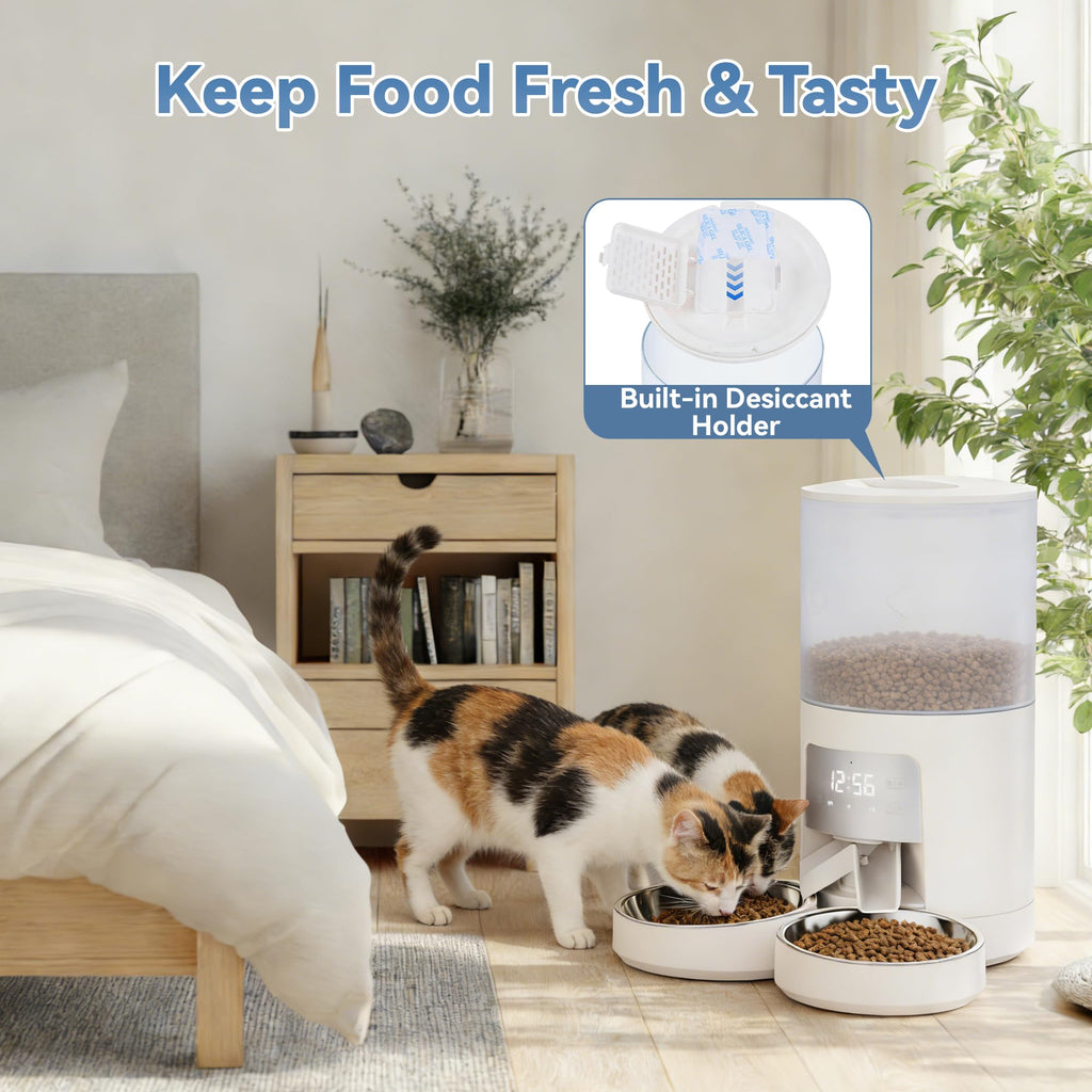 Automatic Cat Feeder for 2 Cats, 6L White C7508