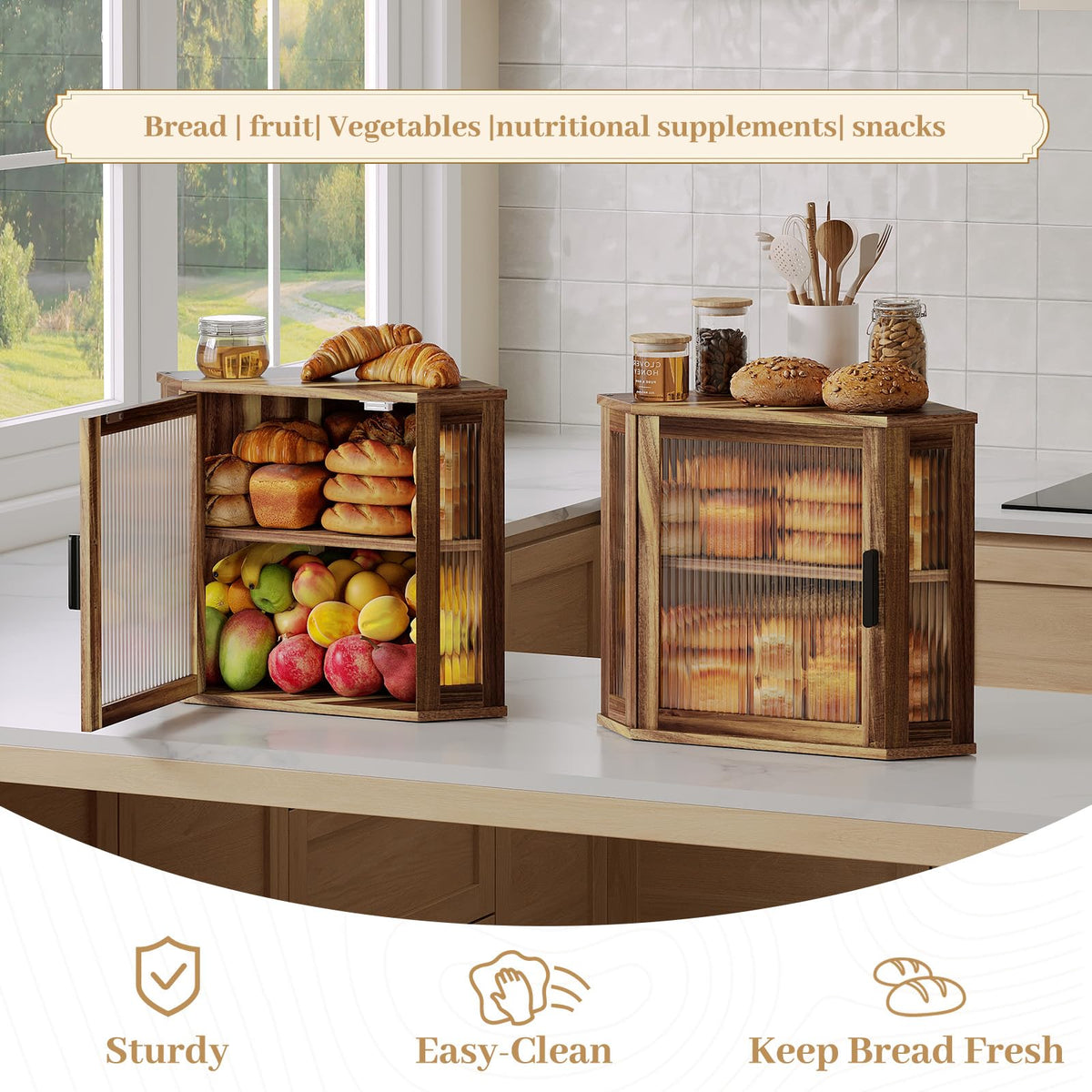 Acacia Wood Corner Bread Box R35072