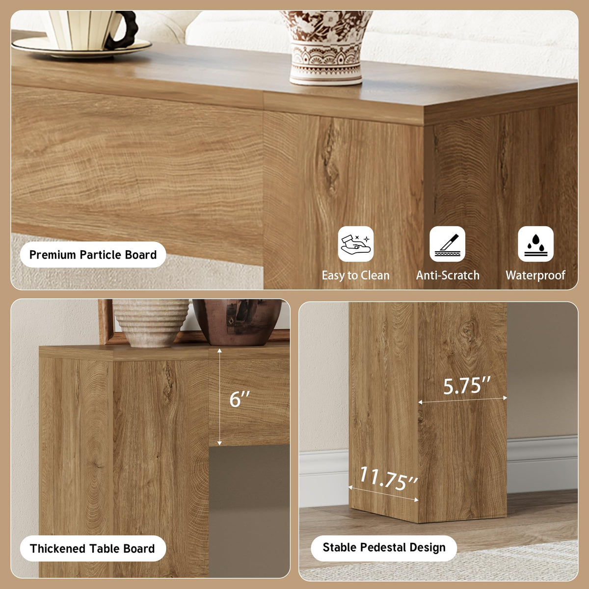 43-Inch Light Oak Brown Wood Console Table E311551