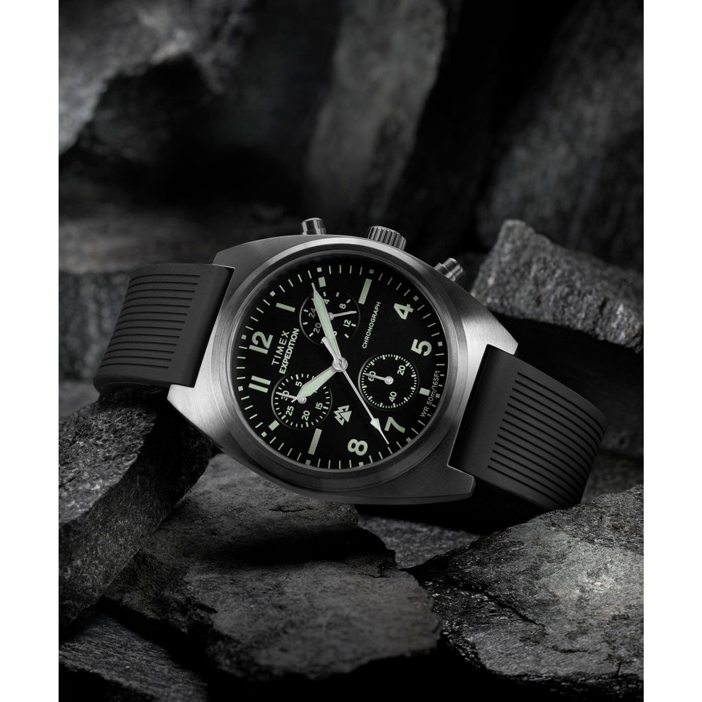 Men's Chronograph 41mm Watch Black Dial Gunmetal Case T3679