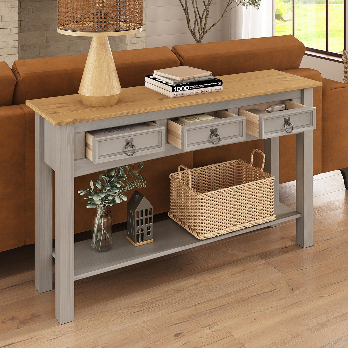 Solid Wood Console Table with 3 Drawers T13738