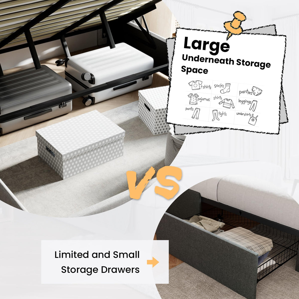 Queen Size Lift Up Hydraulic Storage Bed Frame Light Beige H231