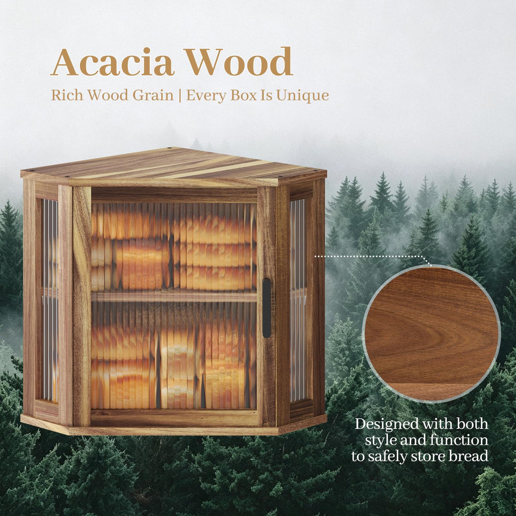 Acacia Wood Corner Bread Box R35072