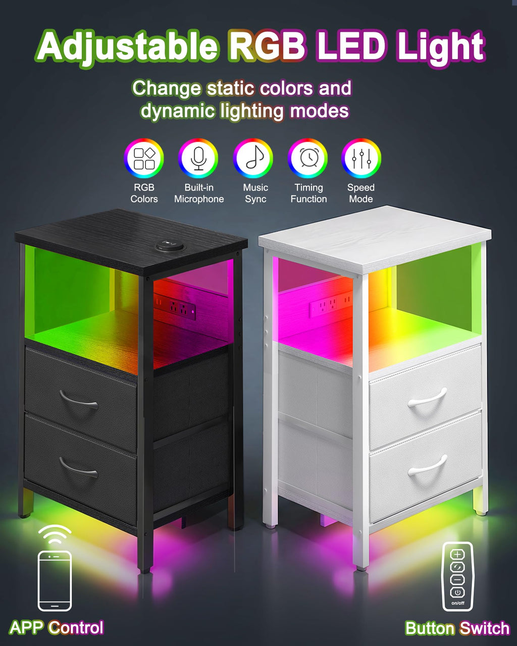 Black Smart Nightstand with Wireless Charging S8016