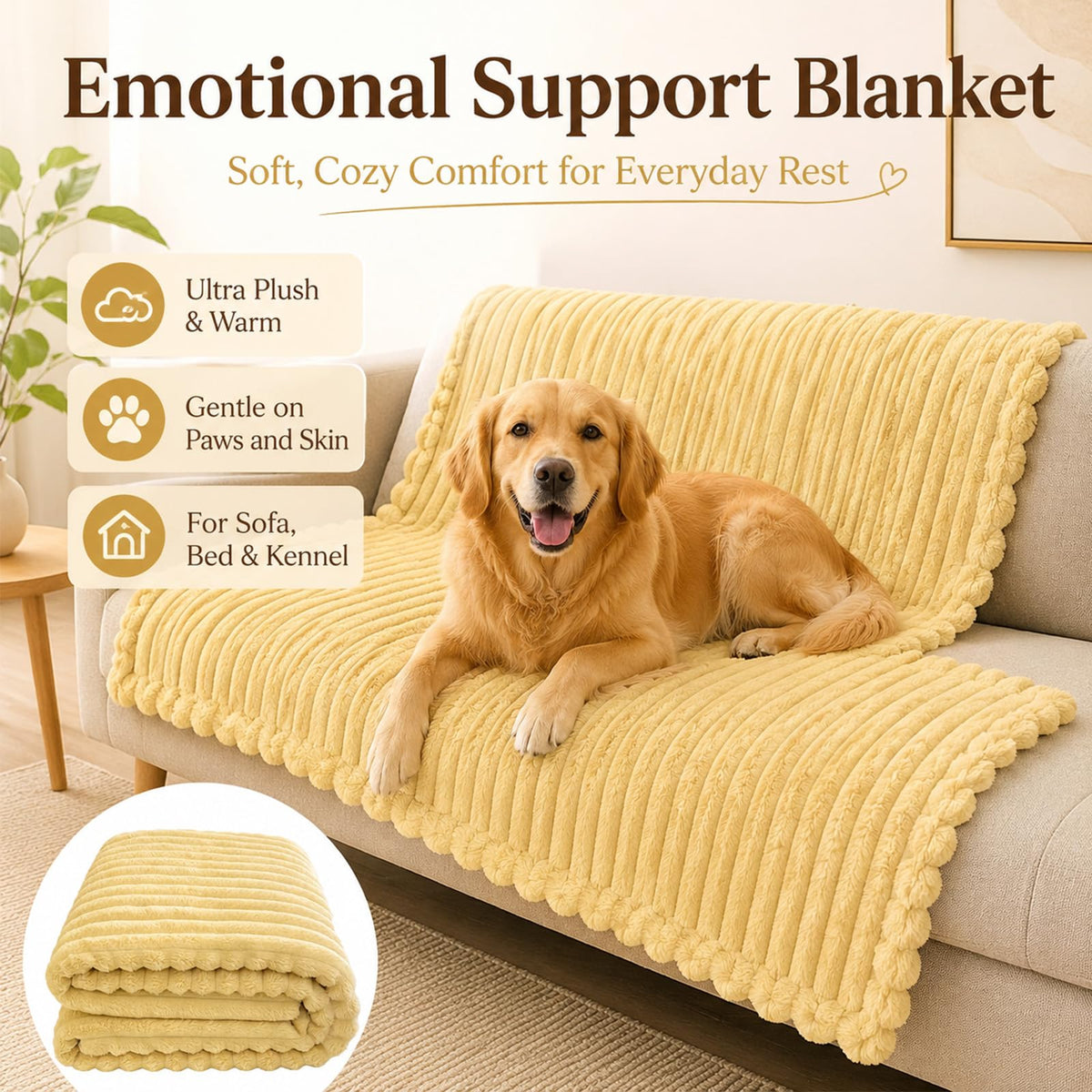 Yellow Rabbit Hair Plush Pet Blanket V445437
