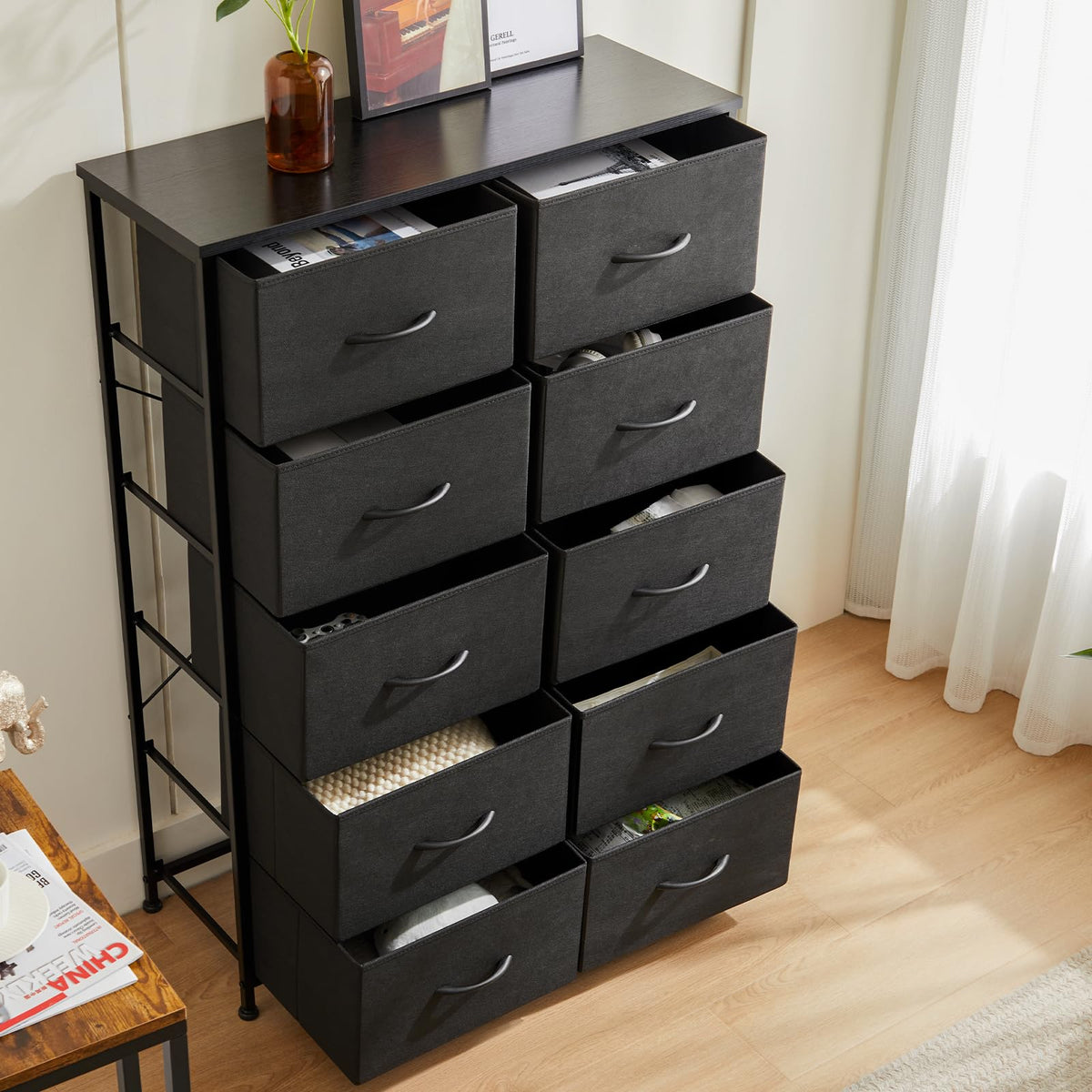 Black 10 Drawer Tall Dresser U14511