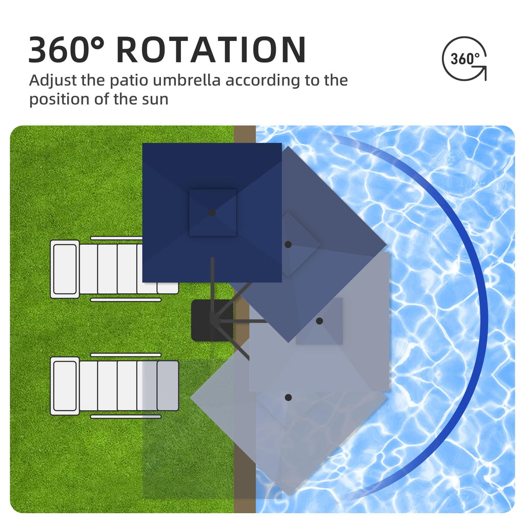 9x9 FT Cantilever Offset Patio Umbrella with Lights & Base R7635