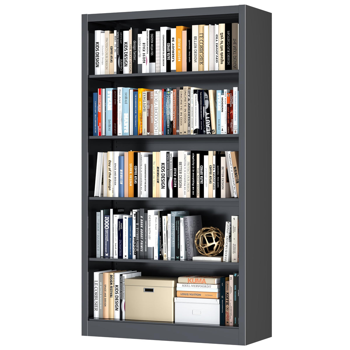 5 Tier Black Metal Bookcase with Adjustable Shelves X631884