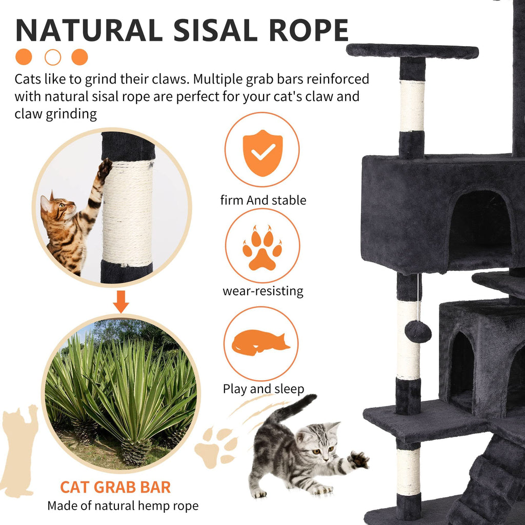 70 Inch Multi-Level Cat Tree with Scratching Post, Condo, Plush Perch P166090