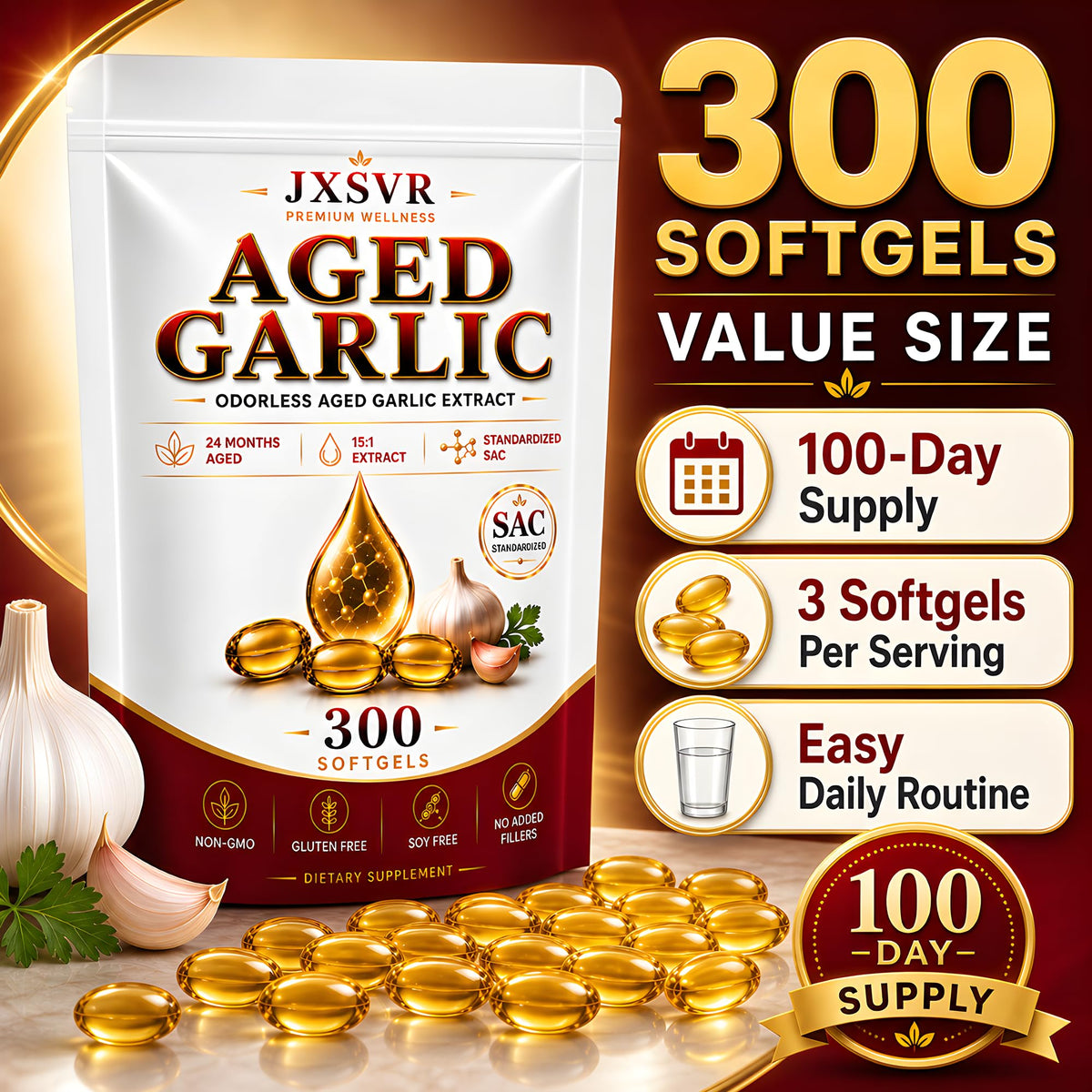 Aged Odorless Garlic Extract Softgels 300 Count O8140