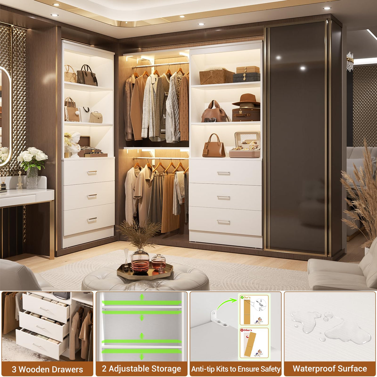 23.6" White Closet Drawers System with 3 Drawers O4900