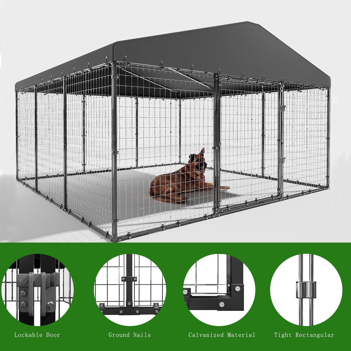 10x10x6 FT Heavy Duty Dog Kennel with Roof P646