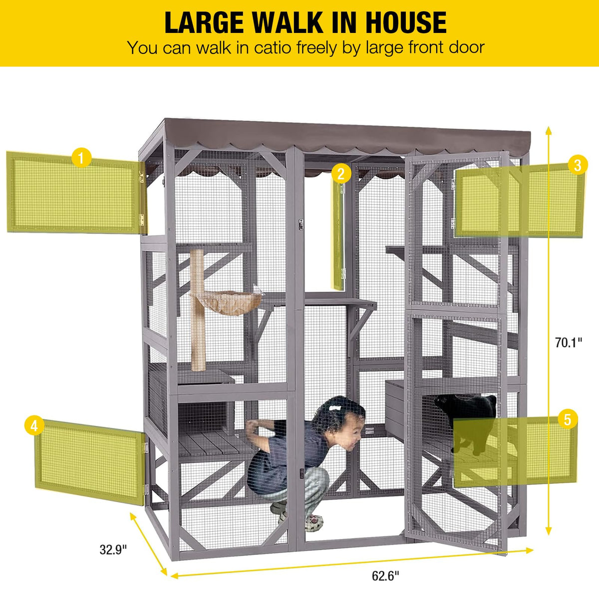 Outdoor Catio Cat Enclosure with 7 Platforms Grey J881
